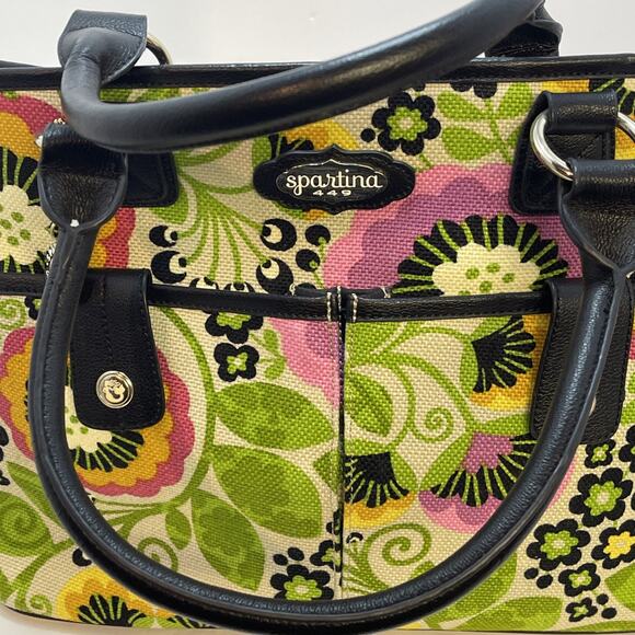 Spartina 449 Purple & Green Floral Linen/Leather Beach Bag or Weekender Tote XL - Picture 9 of 15